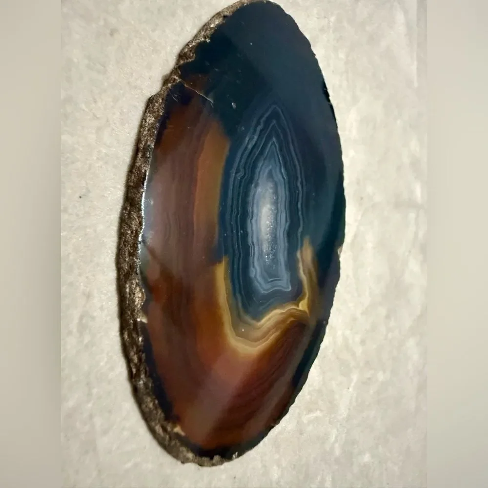 Brown Black Polished Agate Slice – Natural Crystal Display Stone 4.75”